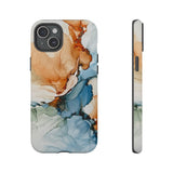 Copy of Abstract Ink Marble Tough Phone Case — Blue, Gray & Gold Protective Cover