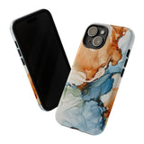 Copy of Abstract Ink Marble Tough Phone Case — Blue, Gray & Gold Protective Cover