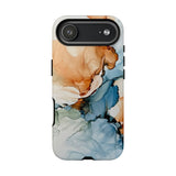Copy of Abstract Ink Marble Tough Phone Case — Blue, Gray & Gold Protective Cover