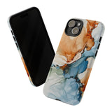 Copy of Abstract Ink Marble Tough Phone Case — Blue, Gray & Gold Protective Cover