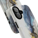 Abstract Ink Marble Tough Phone Case — Blue, Gray & Gold Protective Cover