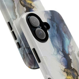 Abstract Ink Marble Tough Phone Case — Blue, Gray & Gold Protective Cover