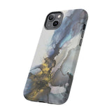 Abstract Ink Marble Tough Phone Case — Blue, Gray & Gold Protective Cover