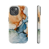 Copy of Abstract Ink Marble Tough Phone Case — Blue, Gray & Gold Protective Cover