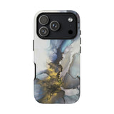 Abstract Ink Marble Tough Phone Case — Blue, Gray & Gold Protective Cover