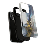 Abstract Ink Marble Tough Phone Case — Blue, Gray & Gold Protective Cover