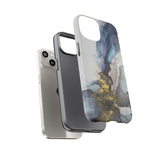 Abstract Ink Marble Tough Phone Case — Blue, Gray & Gold Protective Cover
