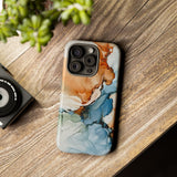 Copy of Abstract Ink Marble Tough Phone Case — Blue, Gray & Gold Protective Cover