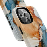 Copy of Abstract Ink Marble Tough Phone Case — Blue, Gray & Gold Protective Cover