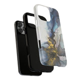 Abstract Ink Marble Tough Phone Case — Blue, Gray & Gold Protective Cover