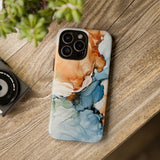 Copy of Abstract Ink Marble Tough Phone Case — Blue, Gray & Gold Protective Cover