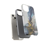 Abstract Ink Marble Tough Phone Case — Blue, Gray & Gold Protective Cover