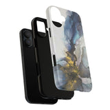 Abstract Ink Marble Tough Phone Case — Blue, Gray & Gold Protective Cover