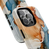 Copy of Abstract Ink Marble Tough Phone Case — Blue, Gray & Gold Protective Cover