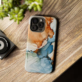 Copy of Abstract Ink Marble Tough Phone Case — Blue, Gray & Gold Protective Cover