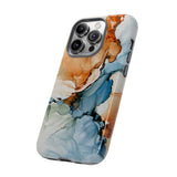 Copy of Abstract Ink Marble Tough Phone Case — Blue, Gray & Gold Protective Cover