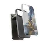 Abstract Ink Marble Tough Phone Case — Blue, Gray & Gold Protective Cover