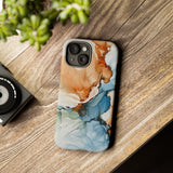 Copy of Abstract Ink Marble Tough Phone Case — Blue, Gray & Gold Protective Cover