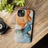 Copy of Abstract Ink Marble Tough Phone Case — Blue, Gray & Gold Protective Cover
