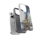 Abstract Ink Marble Tough Phone Case — Blue, Gray & Gold Protective Cover