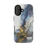 Abstract Ink Marble Tough Phone Case — Blue, Gray & Gold Protective Cover
