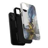 Abstract Ink Marble Tough Phone Case — Blue, Gray & Gold Protective Cover