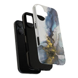 Abstract Ink Marble Tough Phone Case — Blue, Gray & Gold Protective Cover