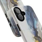 Abstract Ink Marble Tough Phone Case — Blue, Gray & Gold Protective Cover