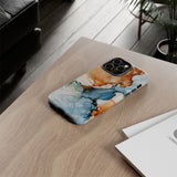 Copy of Abstract Ink Marble Tough Phone Case — Blue, Gray & Gold Protective Cover