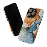 Copy of Abstract Ink Marble Tough Phone Case — Blue, Gray & Gold Protective Cover