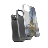 Abstract Ink Marble Tough Phone Case — Blue, Gray & Gold Protective Cover