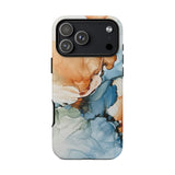 Copy of Abstract Ink Marble Tough Phone Case — Blue, Gray & Gold Protective Cover