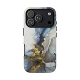 Abstract Ink Marble Tough Phone Case — Blue, Gray & Gold Protective Cover